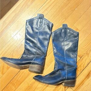 Blue Leather Cowboy Boots